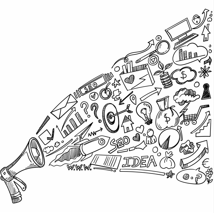 porte voix qui diffuse des sketchnotes, pictogrammes, dessins, doodles